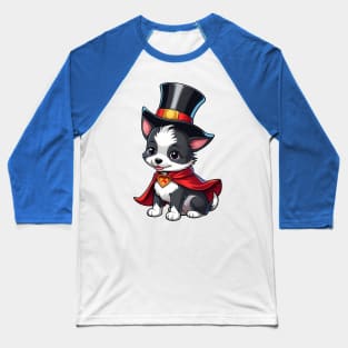 Adorable Puppy Wearing a Top Hat and Cape Baseball T-Shirt